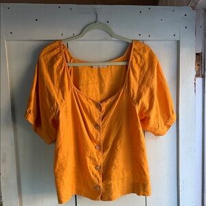 Anthro Linen Mustard Yellow Top